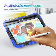 For iPad mini 6 Shockproof Silicone + PC Protective Tablet Case with Holder & Shoulder Strap & Pen Slot(Black + Blue)