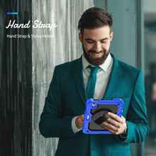 For iPad mini 6 Shockproof Silicone + PC Protective Tablet Case with Holder & Shoulder Strap & Pen Slot(Black + Blue)