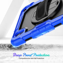 For iPad mini 6 Shockproof Silicone + PC Protective Tablet Case with Holder & Shoulder Strap & Pen Slot(Black + Blue)