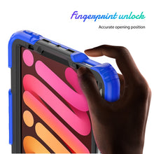 For iPad mini 6 Shockproof Silicone + PC Protective Tablet Case with Holder & Shoulder Strap & Pen Slot(Black + Blue)