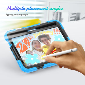 For iPad mini 6 Shockproof Silicone + PC Protective Tablet Case with Holder & Shoulder Strap & Pen Slot(Black + Light Blue)