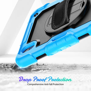 For iPad mini 6 Shockproof Silicone + PC Protective Tablet Case with Holder & Shoulder Strap & Pen Slot(Black + Light Blue)
