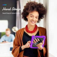 For iPad mini 6 Shockproof Silicone + PC Protective Tablet Case with Holder & Shoulder Strap & Pen Slot(Black + Purple)