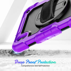 For iPad mini 6 Shockproof Silicone + PC Protective Tablet Case with Holder & Shoulder Strap & Pen Slot(Black + Purple)