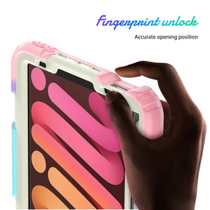 For iPad mini 6 Shockproof Silicone + PC Protective Tablet Case with Holder & Shoulder Strap & Pen Slot(Beige + Rose Gold)