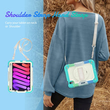 For iPad mini 6 Shockproof Silicone + PC Protective Tablet Case with Holder & Shoulder Strap & Pen Slot(Beige + Camouflage Blue)