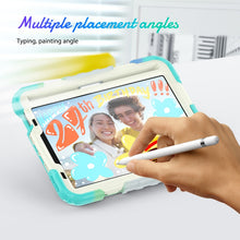 For iPad mini 6 Shockproof Silicone + PC Protective Tablet Case with Holder & Shoulder Strap & Pen Slot(Beige + Camouflage Blue)