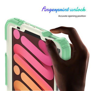 For iPad mini 6 Shockproof Silicone + PC Protective Tablet Case with Holder & Shoulder Strap & Pen Slot(Beige + Light Green)