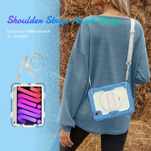 For iPad mini 6 Shockproof Silicone + PC Protective Tablet Case with Holder & Shoulder Strap & Pen Slot(Beige + Cyan)