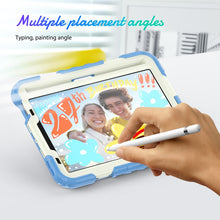 For iPad mini 6 Shockproof Silicone + PC Protective Tablet Case with Holder & Shoulder Strap & Pen Slot(Beige + Cyan)