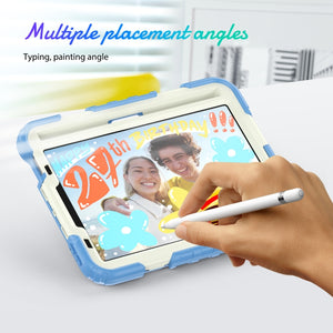 For iPad mini 6 Shockproof Silicone + PC Protective Tablet Case with Holder & Shoulder Strap & Pen Slot(Beige + Cyan)