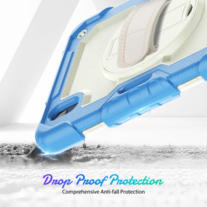 For iPad mini 6 Shockproof Silicone + PC Protective Tablet Case with Holder & Shoulder Strap & Pen Slot(Beige + Cyan)