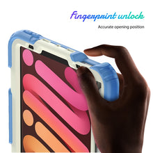 For iPad mini 6 Shockproof Silicone + PC Protective Tablet Case with Holder & Shoulder Strap & Pen Slot(Beige + Cyan)