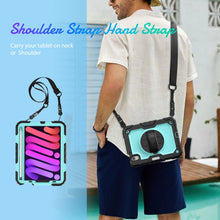 For iPad mini 6 Shockproof Silicone + PC Protective Tablet Case with Holder & Shoulder Strap & Pen Slot(Light Blue + Black)
