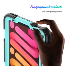 For iPad mini 6 Shockproof Silicone + PC Protective Tablet Case with Holder & Shoulder Strap & Pen Slot(Light Blue + Black)