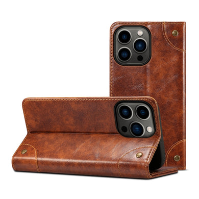For iPhone 13 Pro Baroque Simple Horizontal Flip Leather Case with Holder & Card Slots & Wallet (Light Brown)
