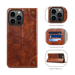 For iPhone 13 Pro Max Baroque Simple Horizontal Flip Leather Case with Holder & Card Slots & Wallet (Light Brown)