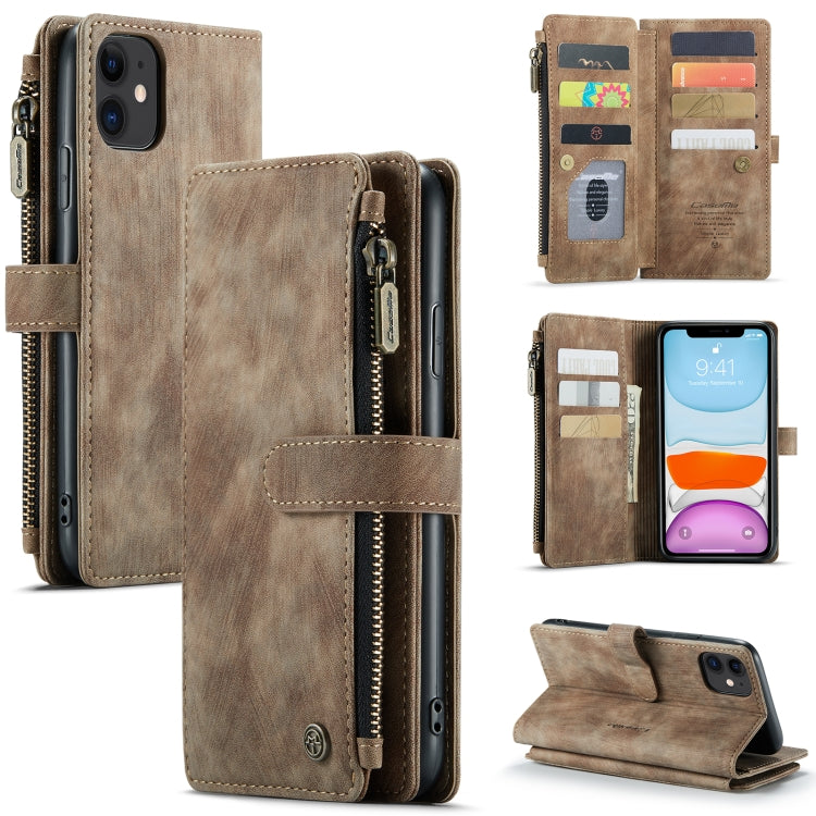 For iPhone 11 CaseMe-C30 PU + TPU Multifunctional Horizontal Flip Leather Case with Holder & Card Slot & Wallet & Zipper Pocket (Brown)