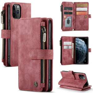For iPhone 11 Pro CaseMe-C30 PU + TPU Multifunctional Horizontal Flip Leather Case with Holder & Card Slot & Wallet & Zipper Pocket (Red)