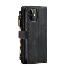 For iPhone 12 mini CaseMe-C30 PU + TPU Multifunctional Horizontal Flip Leather Case with Holder & Card Slot & Wallet & Zipper Pocket (Black)