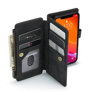 For iPhone 12 mini CaseMe-C30 PU + TPU Multifunctional Horizontal Flip Leather Case with Holder & Card Slot & Wallet & Zipper Pocket (Black)