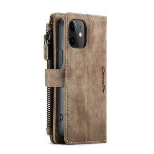 For iPhone 12 mini CaseMe-C30 PU + TPU Multifunctional Horizontal Flip Leather Case with Holder & Card Slot & Wallet & Zipper Pocket (Brown)