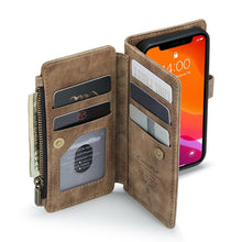 For iPhone 12 mini CaseMe-C30 PU + TPU Multifunctional Horizontal Flip Leather Case with Holder & Card Slot & Wallet & Zipper Pocket (Brown)