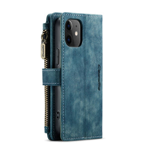 For iPhone 12 mini CaseMe-C30 PU + TPU Multifunctional Horizontal Flip Leather Case with Holder & Card Slot & Wallet & Zipper Pocket (Blue)