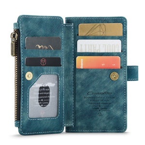 For iPhone 12 mini CaseMe-C30 PU + TPU Multifunctional Horizontal Flip Leather Case with Holder & Card Slot & Wallet & Zipper Pocket (Blue)