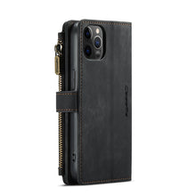 For iPhone 12 / 12 Pro CaseMe-C30 PU + TPU Multifunctional Horizontal Flip Leather Case with Holder & Card Slot & Wallet & Zipper Pocket(Black)