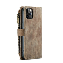 For iPhone 12 / 12 Pro CaseMe-C30 PU + TPU Multifunctional Horizontal Flip Leather Case with Holder & Card Slot & Wallet & Zipper Pocket(Brown)