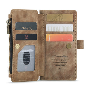 For iPhone 12 / 12 Pro CaseMe-C30 PU + TPU Multifunctional Horizontal Flip Leather Case with Holder & Card Slot & Wallet & Zipper Pocket(Brown)