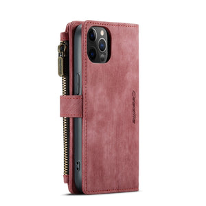 For iPhone 12 / 12 Pro CaseMe-C30 PU + TPU Multifunctional Horizontal Flip Leather Case with Holder & Card Slot & Wallet & Zipper Pocket(Red)