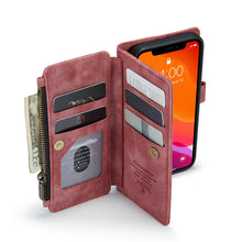 For iPhone 12 / 12 Pro CaseMe-C30 PU + TPU Multifunctional Horizontal Flip Leather Case with Holder & Card Slot & Wallet & Zipper Pocket(Red)