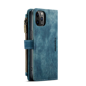 For iPhone 12 / 12 Pro CaseMe-C30 PU + TPU Multifunctional Horizontal Flip Leather Case with Holder & Card Slot & Wallet & Zipper Pocket(Blue)