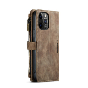 For iPhone 12 Pro Max CaseMe-C30 PU + TPU Multifunctional Horizontal Flip Leather Case with Holder & Card Slot & Wallet & Zipper Pocket(Brown)