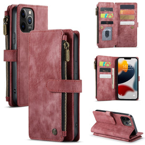 For iPhone 12 Pro Max CaseMe-C30 PU + TPU Multifunctional Horizontal Flip Leather Case with Holder & Card Slot & Wallet & Zipper Pocket(Red)