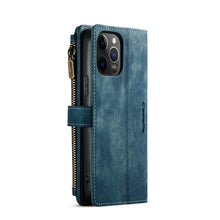 For iPhone 12 Pro Max CaseMe-C30 PU + TPU Multifunctional Horizontal Flip Leather Case with Holder & Card Slot & Wallet & Zipper Pocket(Blue)