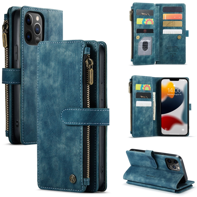 For iPhone 12 Pro Max CaseMe-C30 PU + TPU Multifunctional Horizontal Flip Leather Case with Holder & Card Slot & Wallet & Zipper Pocket(Blue)