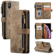 For iPhone X / XS CaseMe-C30 PU + TPU Multifunctional Horizontal Flip Leather Case with Holder & Card Slot & Wallet & Zipper Pocket(Brown)