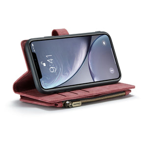 For iPhone XR CaseMe-C30 PU + TPU Multifunctional Horizontal Flip Leather Case with Holder & Card Slot & Wallet & Zipper Pocket(Red)