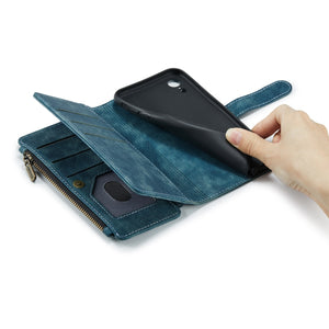For iPhone XR CaseMe-C30 PU + TPU Multifunctional Horizontal Flip Leather Case with Holder & Card Slot & Wallet & Zipper Pocket(Blue)