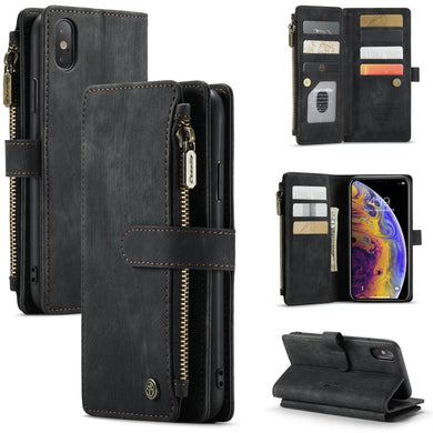 For iPhone XS Max CaseMe-C30 PU + TPU Multifunctional Horizontal Flip Leather Case with Holder & Card Slot & Wallet & Zipper Pocket(Black)