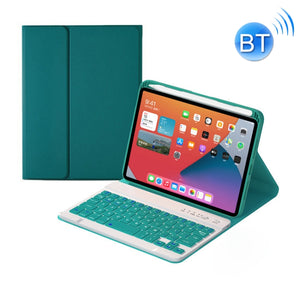 HK006 Square Keys Detachable Bluetooth Keyboard Leather Tablet Case with Holder for iPad mini 6(Dark Green)