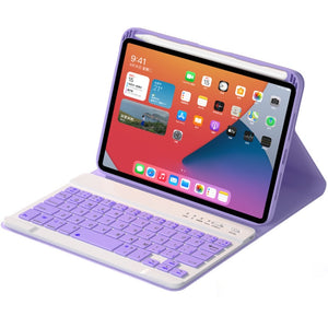 HK006 Square Keys Detachable Bluetooth Keyboard Leather Tablet Case with Holder for iPad mini 6(Light Purple)