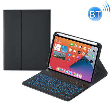 HK006D Square Keys Detachable Bluetooth Solid Color Keyboard Leather Tablet Case with Colorful Backlight & Holder for iPad mini 6(Black)