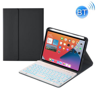HK006D Square Keys Detachable Bluetooth Solid Color Keyboard Leather Tablet Case with Colorful Backlight & Holder for iPad mini 6(Black+White)