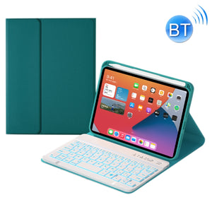 HK006D Square Keys Detachable Bluetooth Solid Color Keyboard Leather Tablet Case with Colorful Backlight & Holder for iPad mini 6(Dark Green)