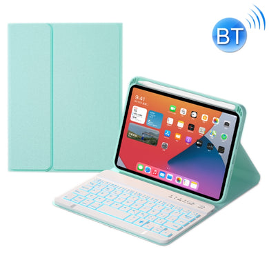 HK006D Square Keys Detachable Bluetooth Solid Color Keyboard Leather Tablet Case with Colorful Backlight & Holder for iPad mini 6(Mint Green)