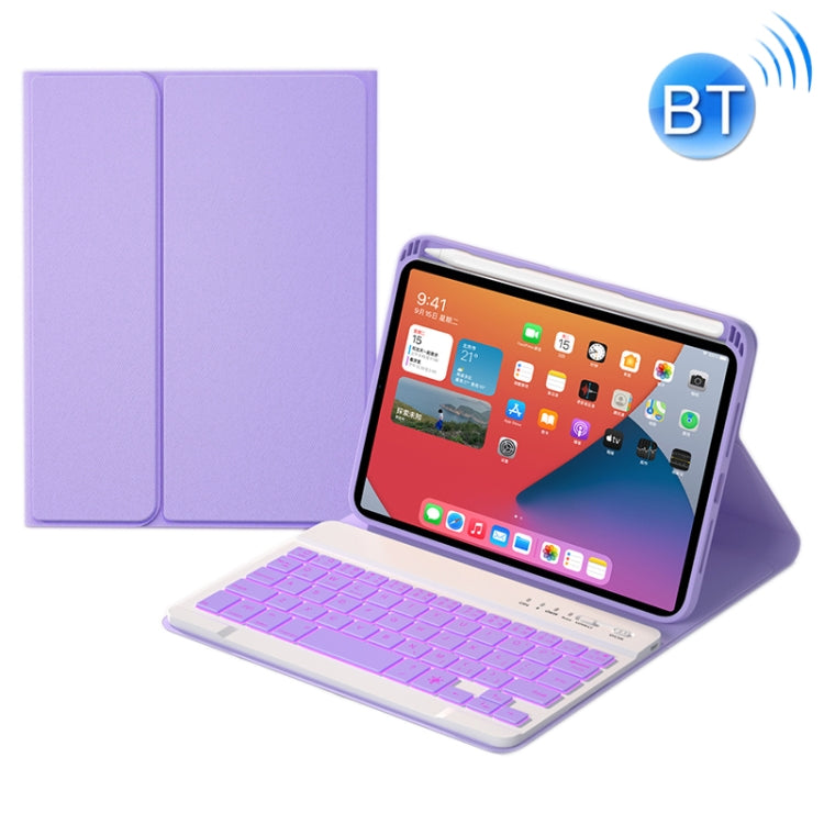 HK006D Square Keys Detachable Bluetooth Candy Color Keyboard Leather Tablet Case with Colorful Backlight & Holder for iPad mini 6(Light Purple)